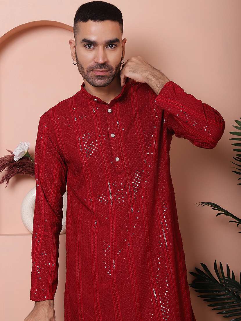 men embroidered kurta pyjama ethnic wear set