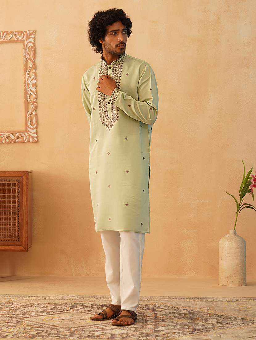 men embroidered kurta pyjama ethnic wear set - 21505448 -  Standard Image - 3