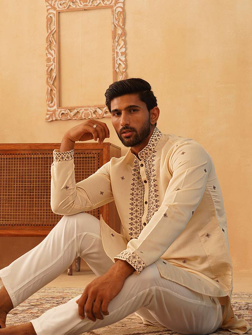 men embroidered kurta pyjama ethnic wear set