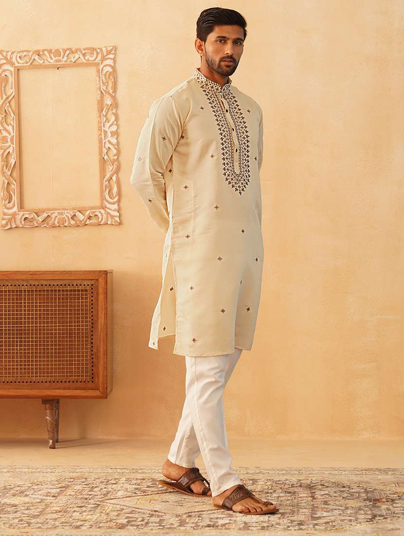 men embroidered kurta pyjama ethnic wear set - 21505449 -  Standard Image - 3