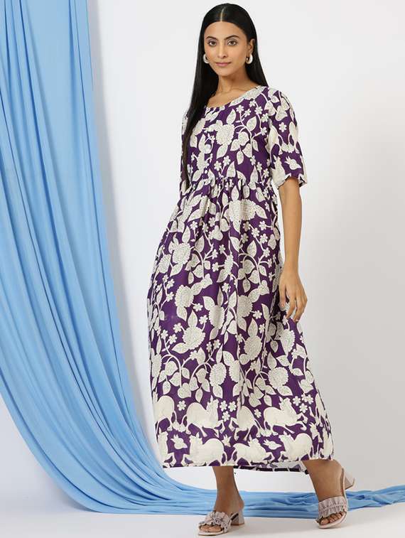 women purple cotton a-line ethnic dress - 21505455 -  Zoom Image - 0