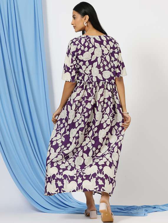 women purple cotton a-line ethnic dress - 21505455 - Standard Image - 3
