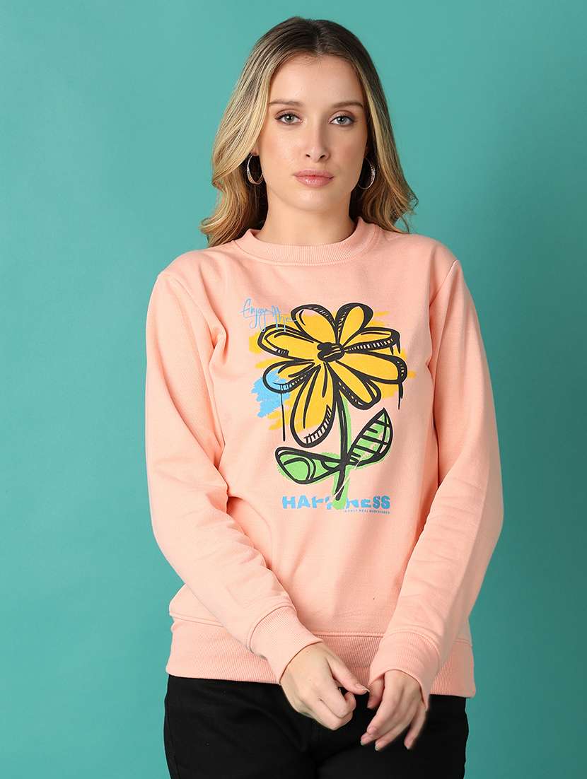 women peach front print sweatshirt