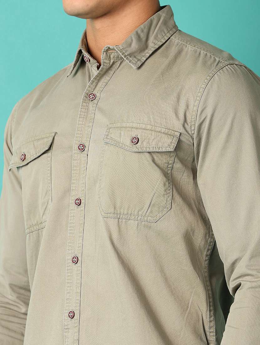 men olive solid casual shirt - 21505522 -  Standard Image - 5