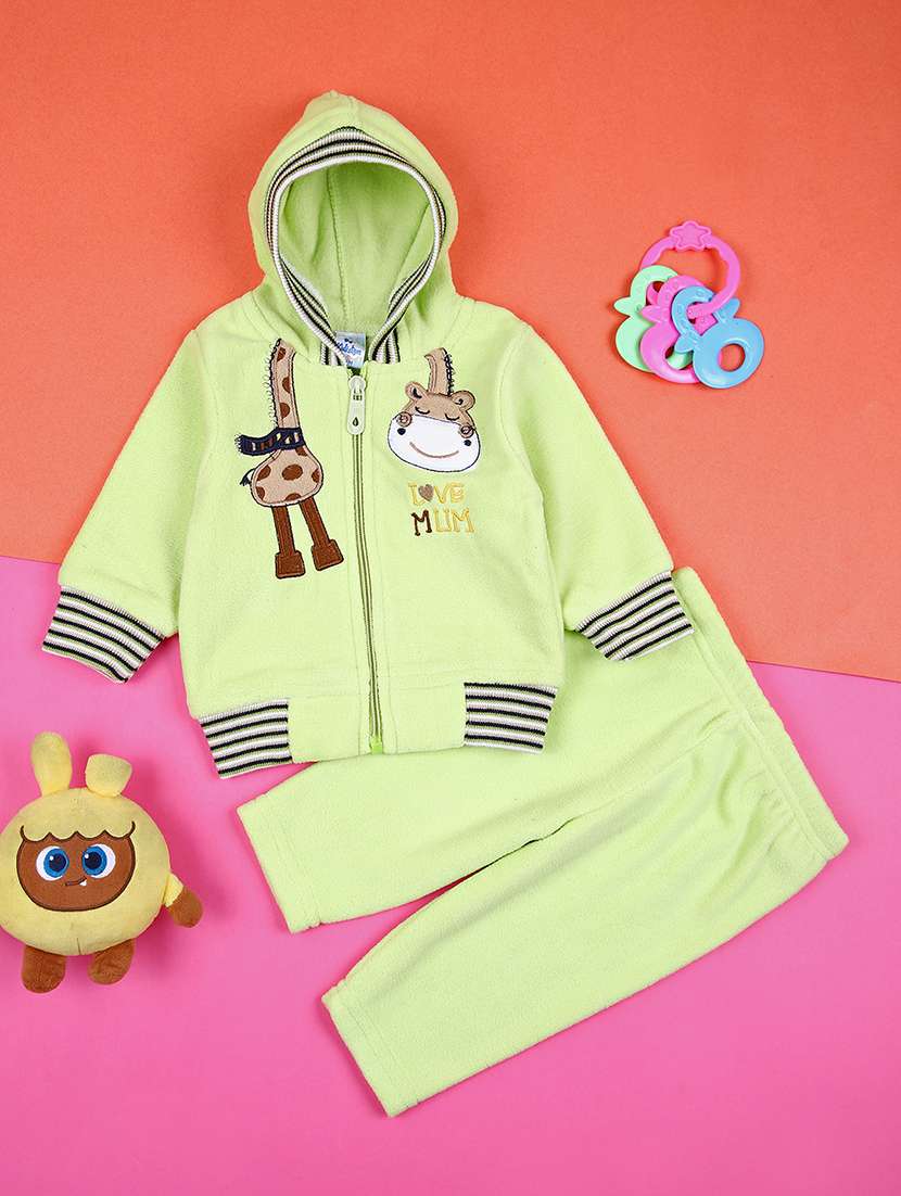 girls neo mint printed fleece full length set