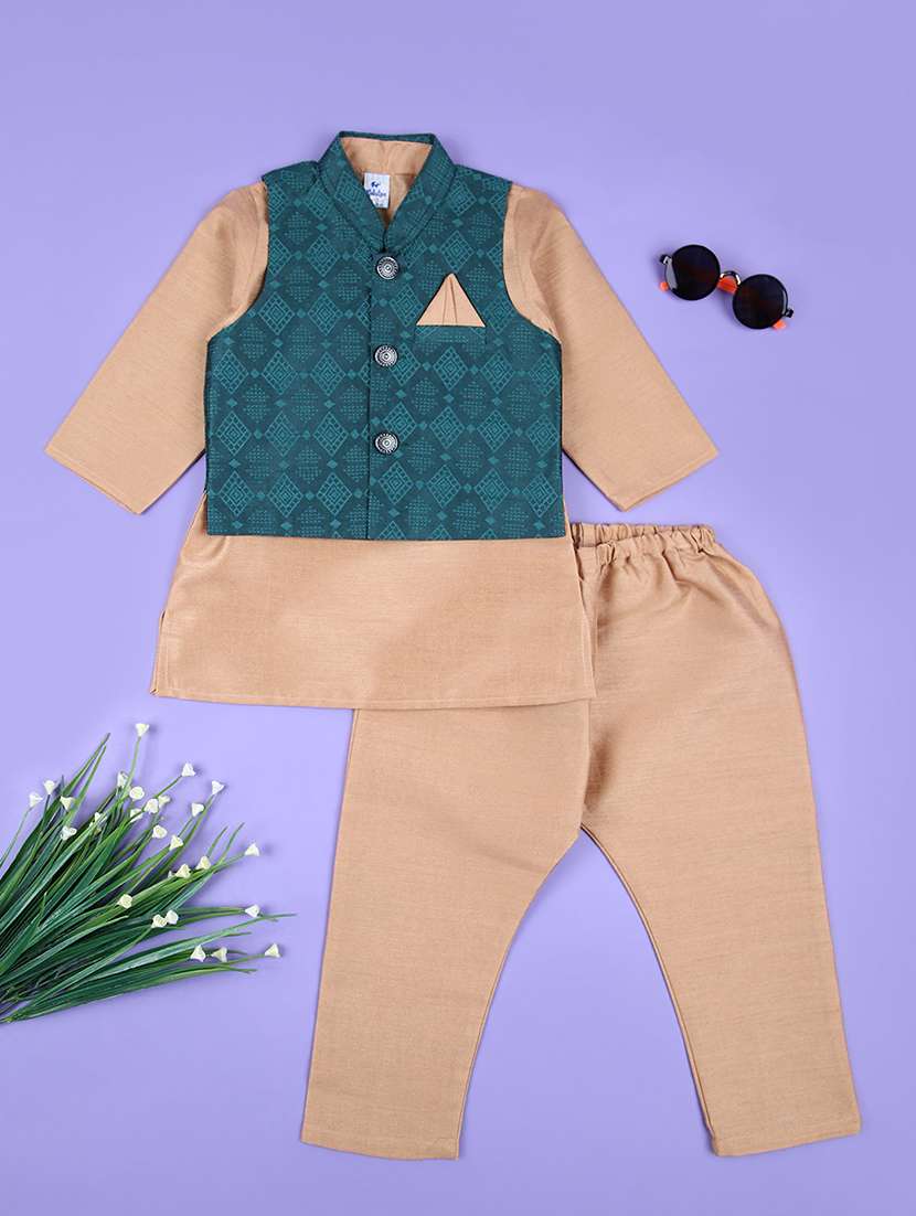boys beige self design kurta sets