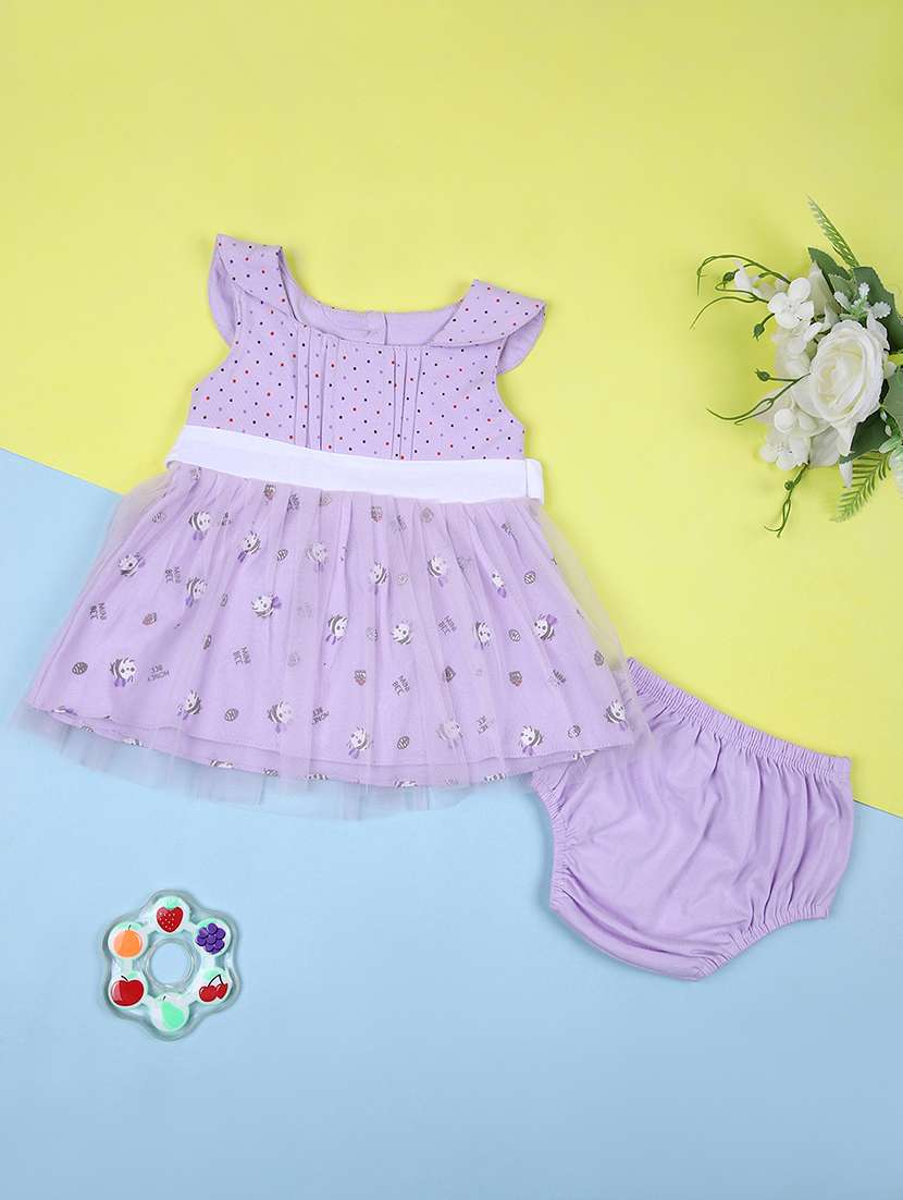 girl printed round neck frock with panty
