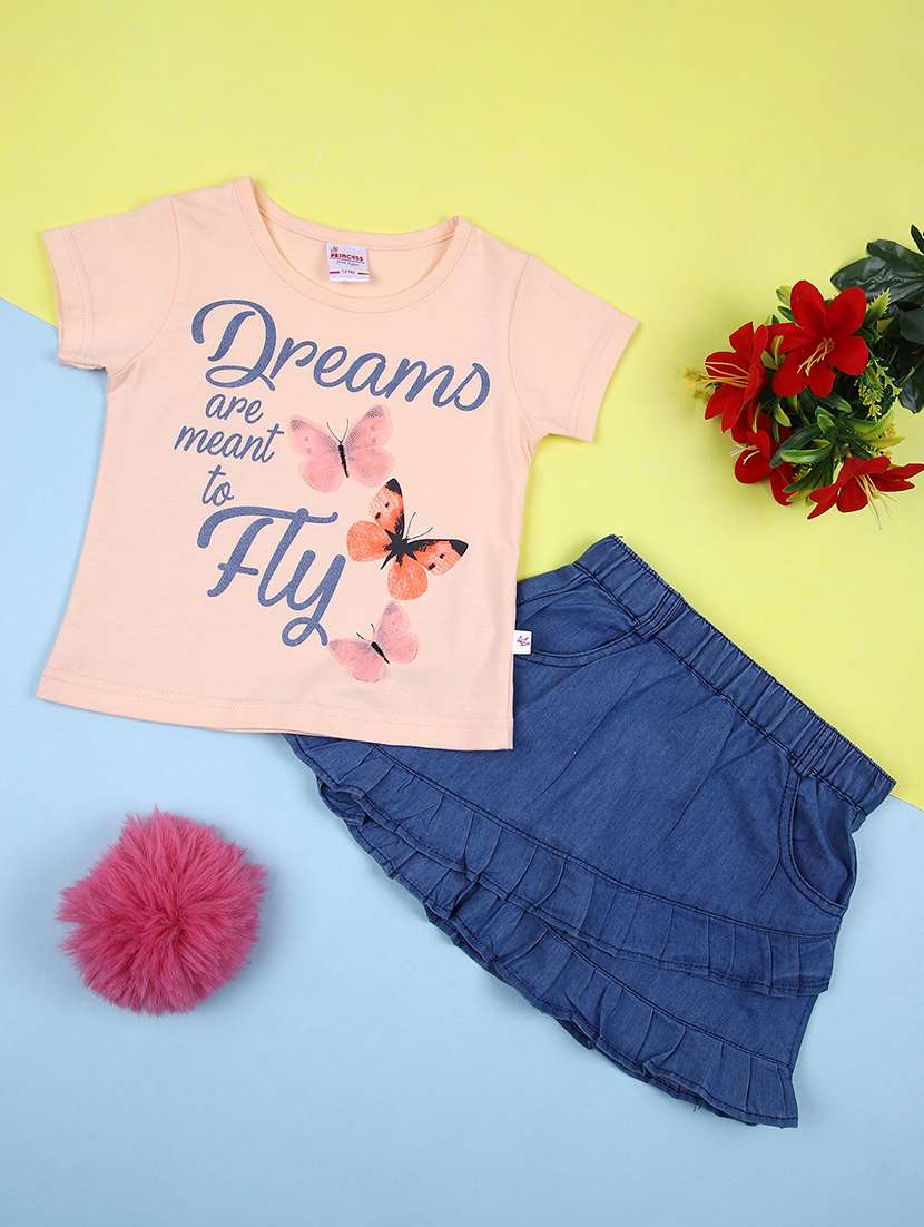 girls peach typography skirt to