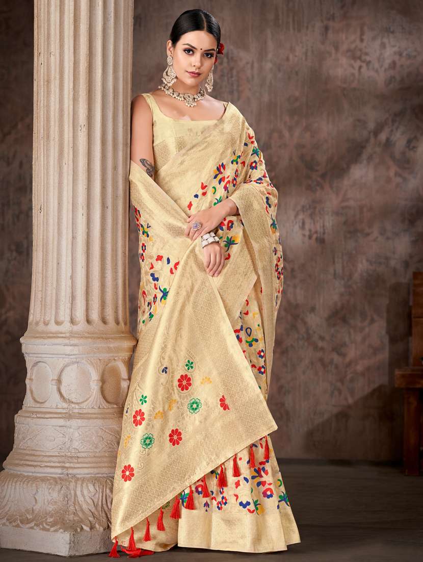 beige baluchari saree