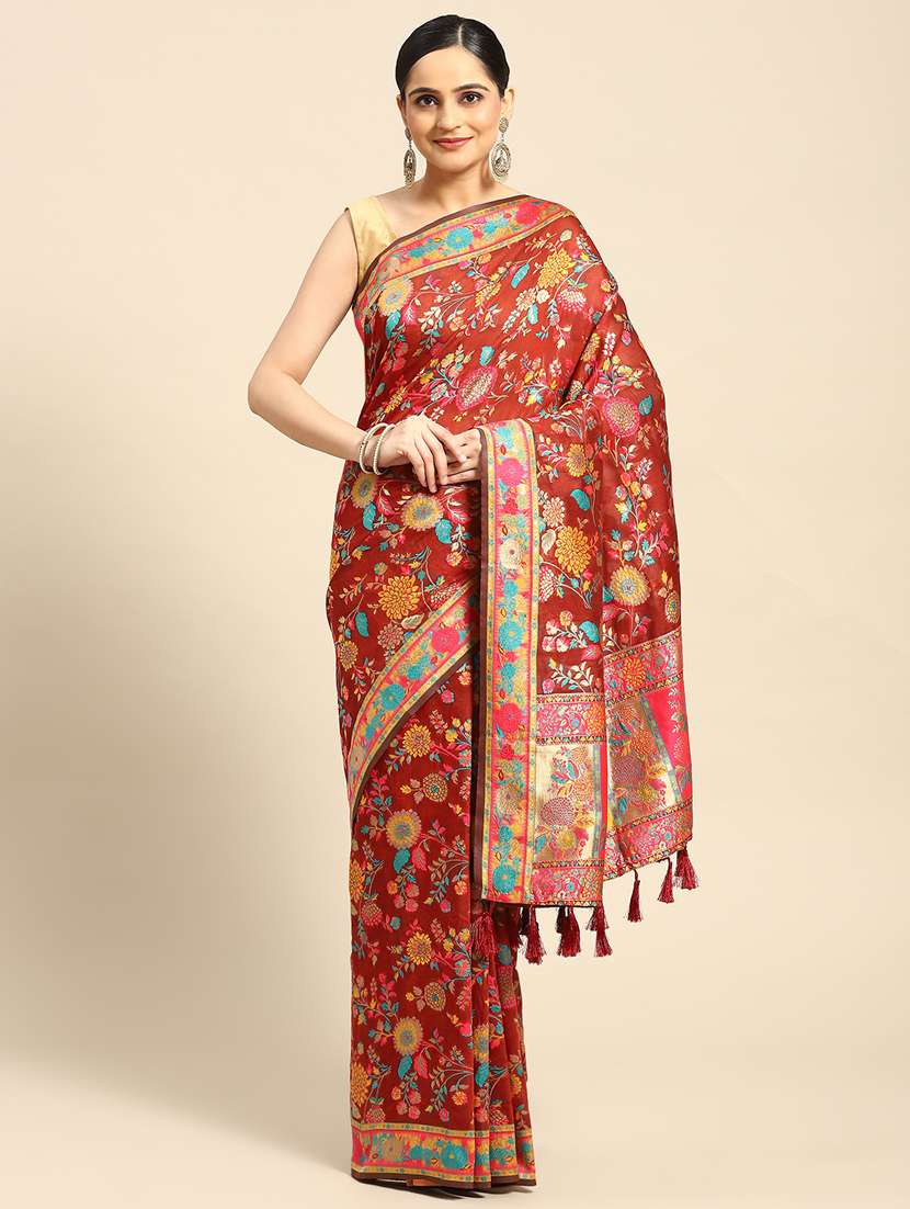red self-designed baluchari saree - 21505861 - Zoom Image - 0