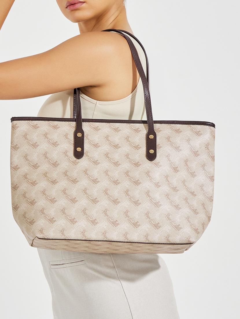 women beige printed handbag - 21505972 - Standard Image - 3