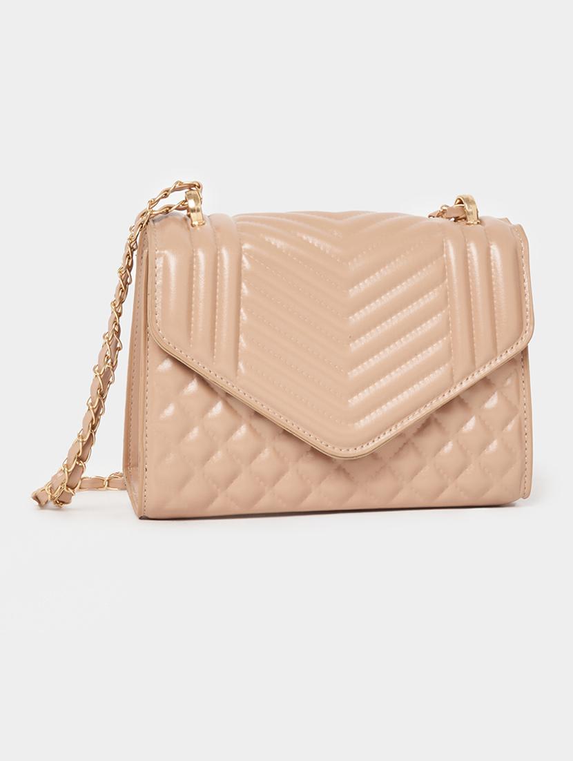 women beige solid sling bag