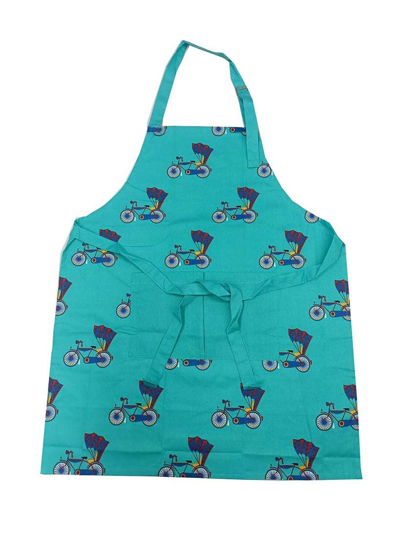 blue printed apron