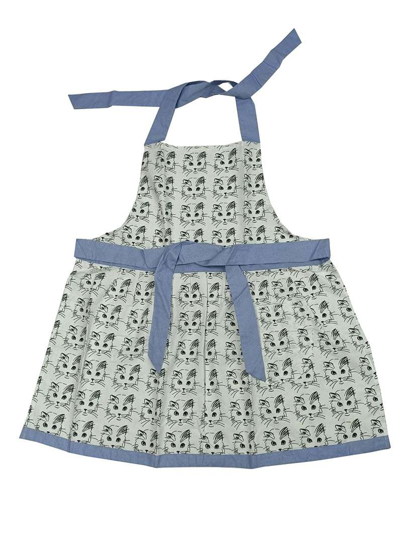 grey printed apron