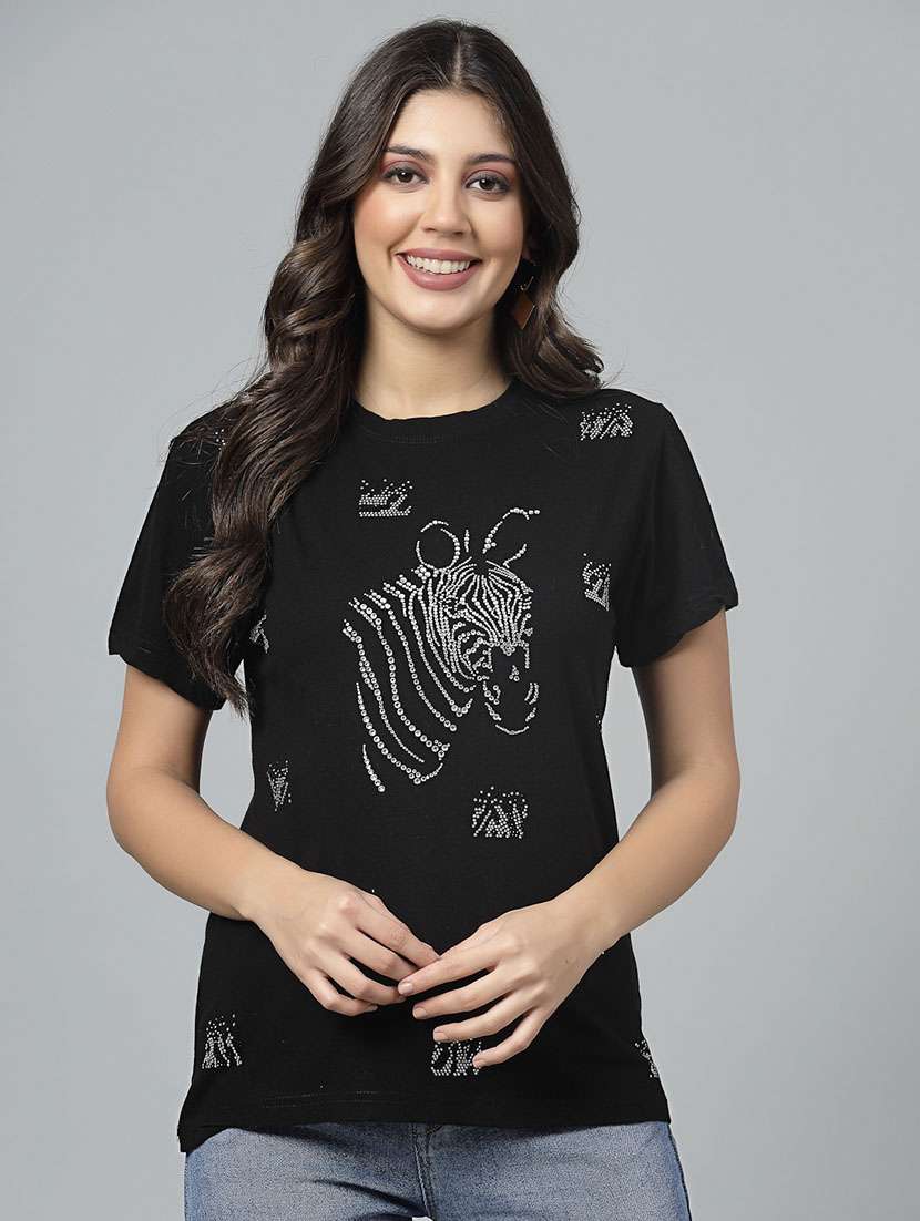 women embellished short sleeves t-shirt