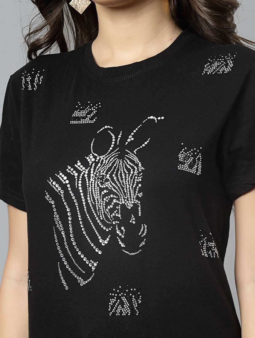 women embellished short sleeves t-shirt - 21506123 -  Standard Image - 5