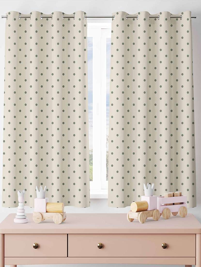 beige printed curtains