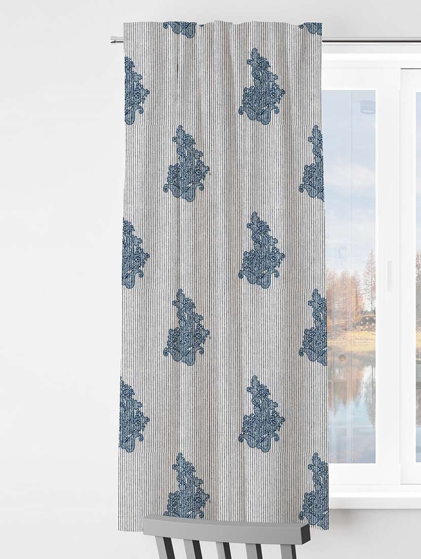 white printed curtains