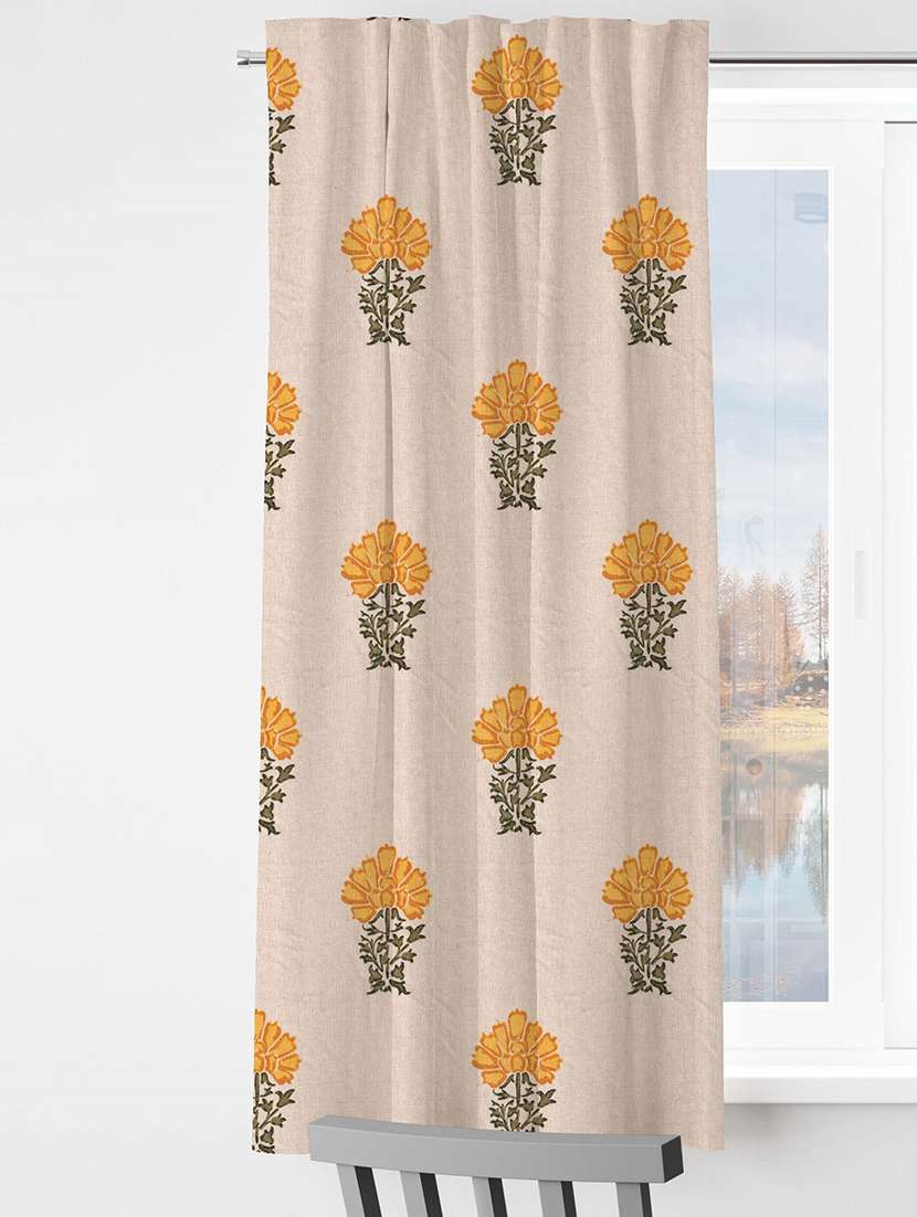 beige flower printed curtains