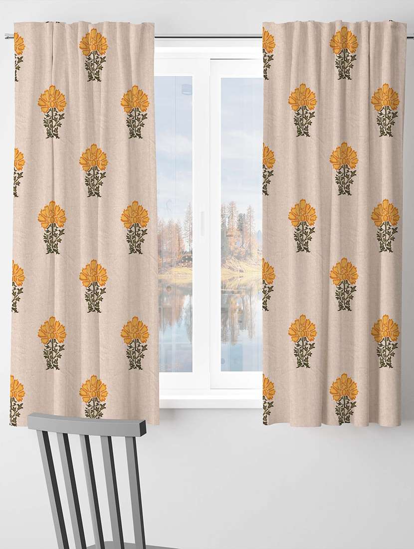 beige flower printed curtains