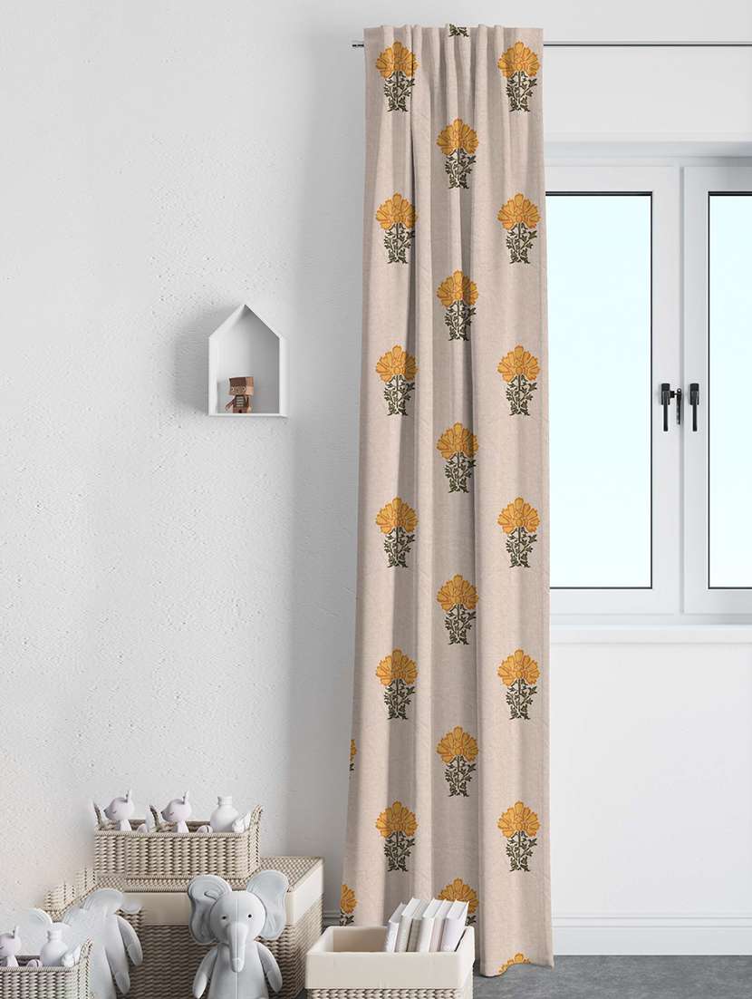 beige printed curtains