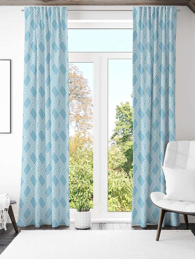 light blue printed curtains