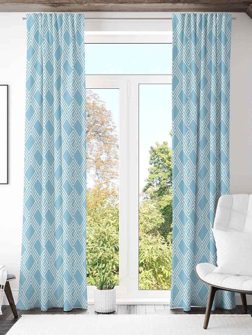 light blue printed curtains