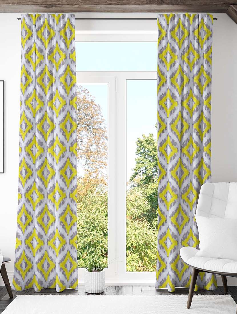 white printed curtains