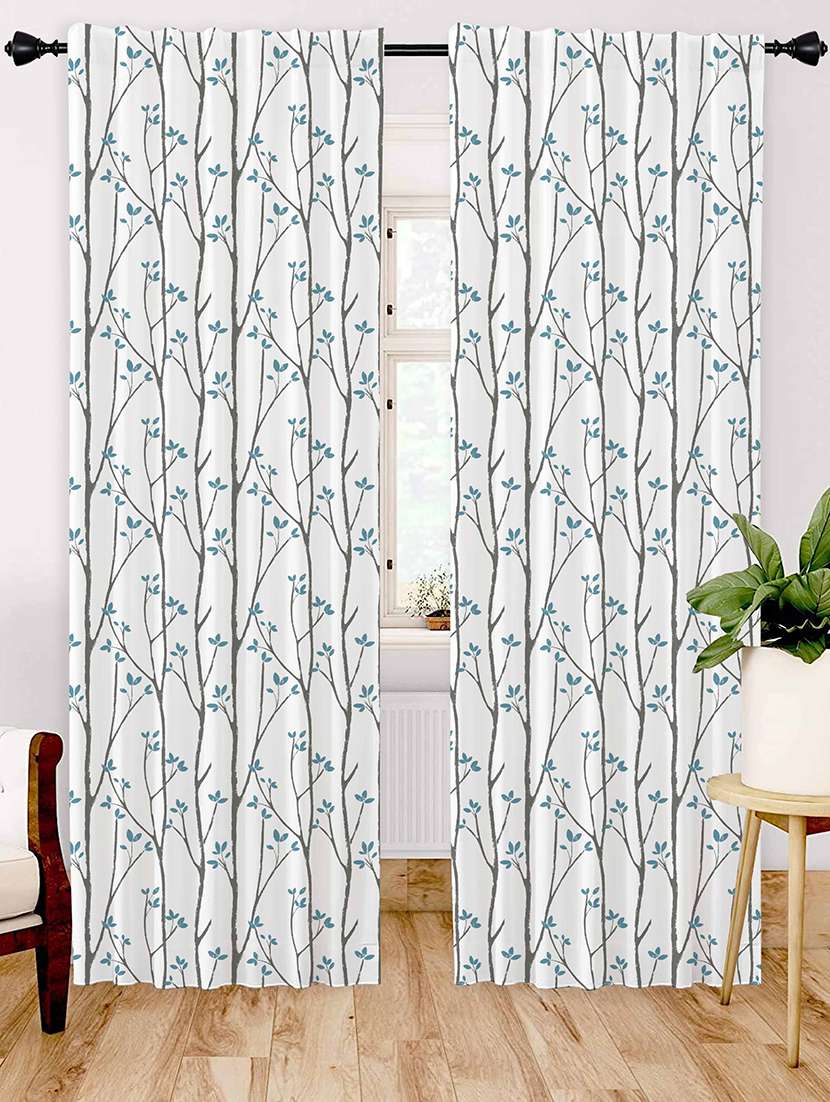 white printed curtains