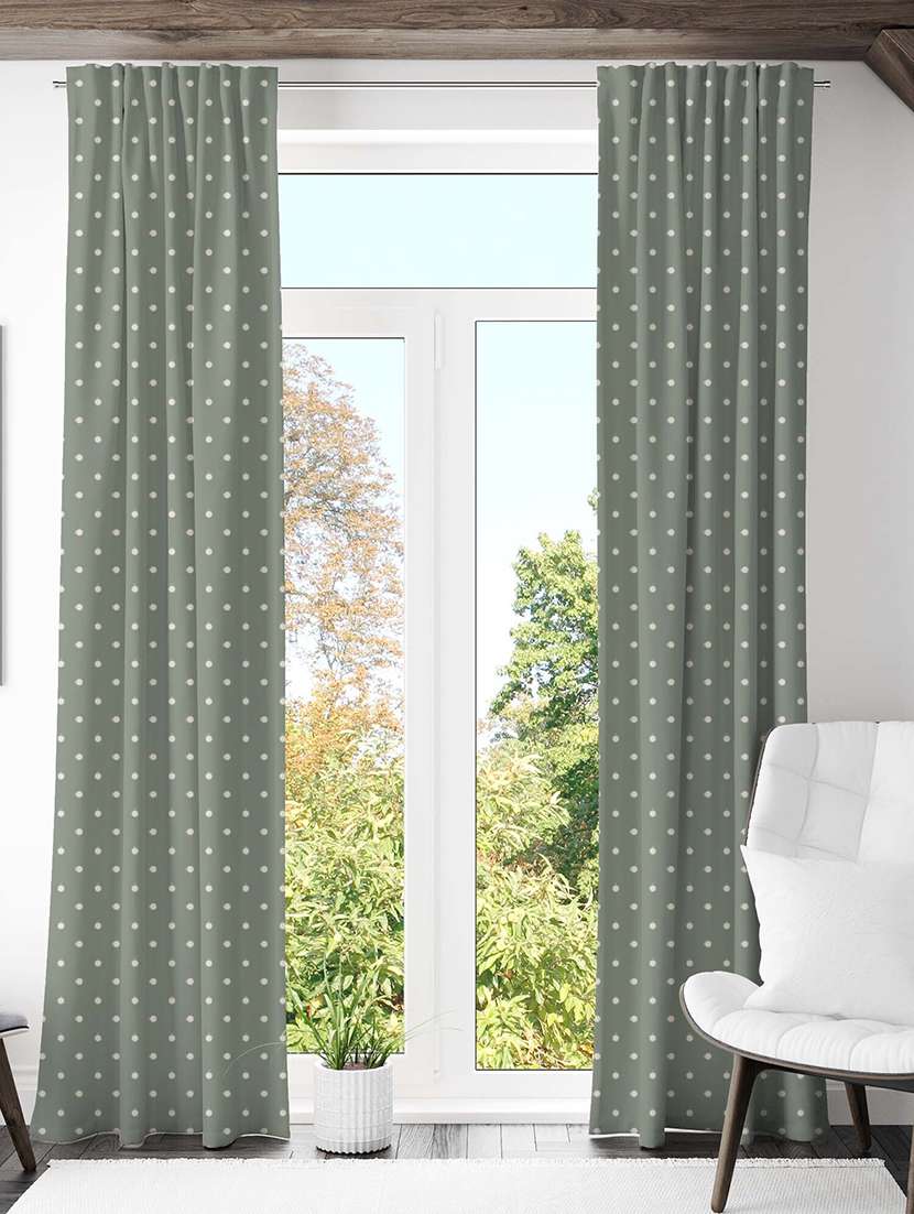 green printed curtains