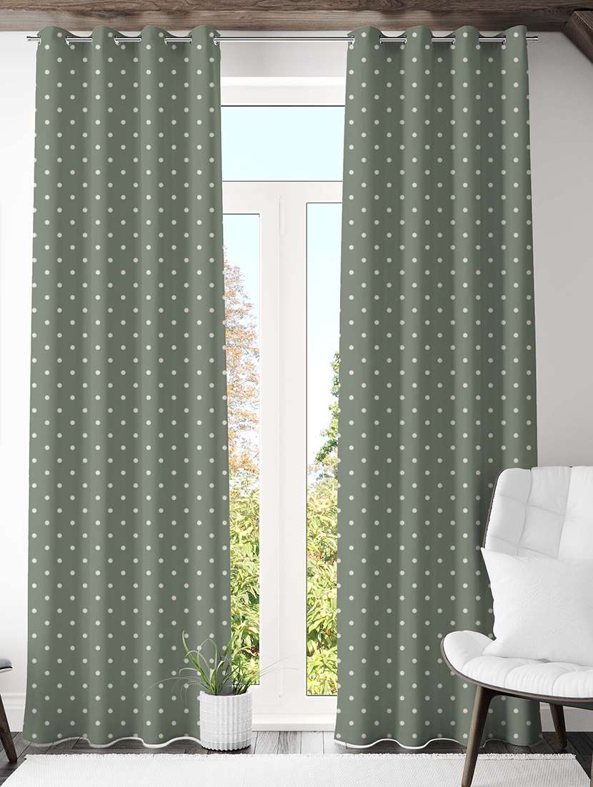 green printed curtains