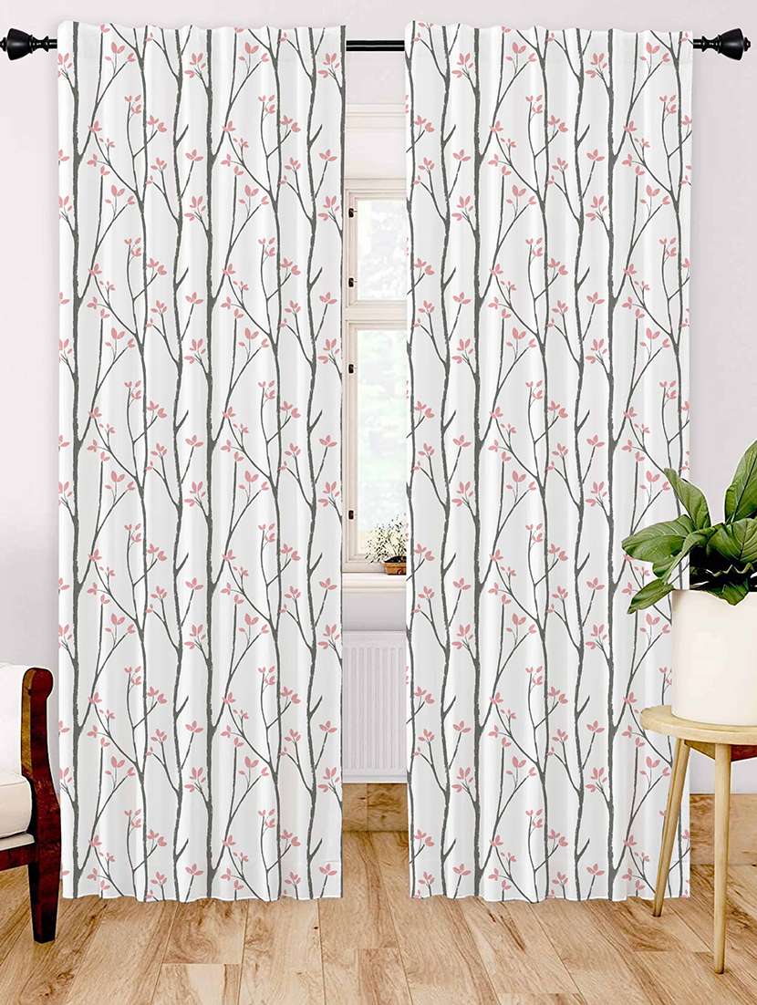 white printed curtains