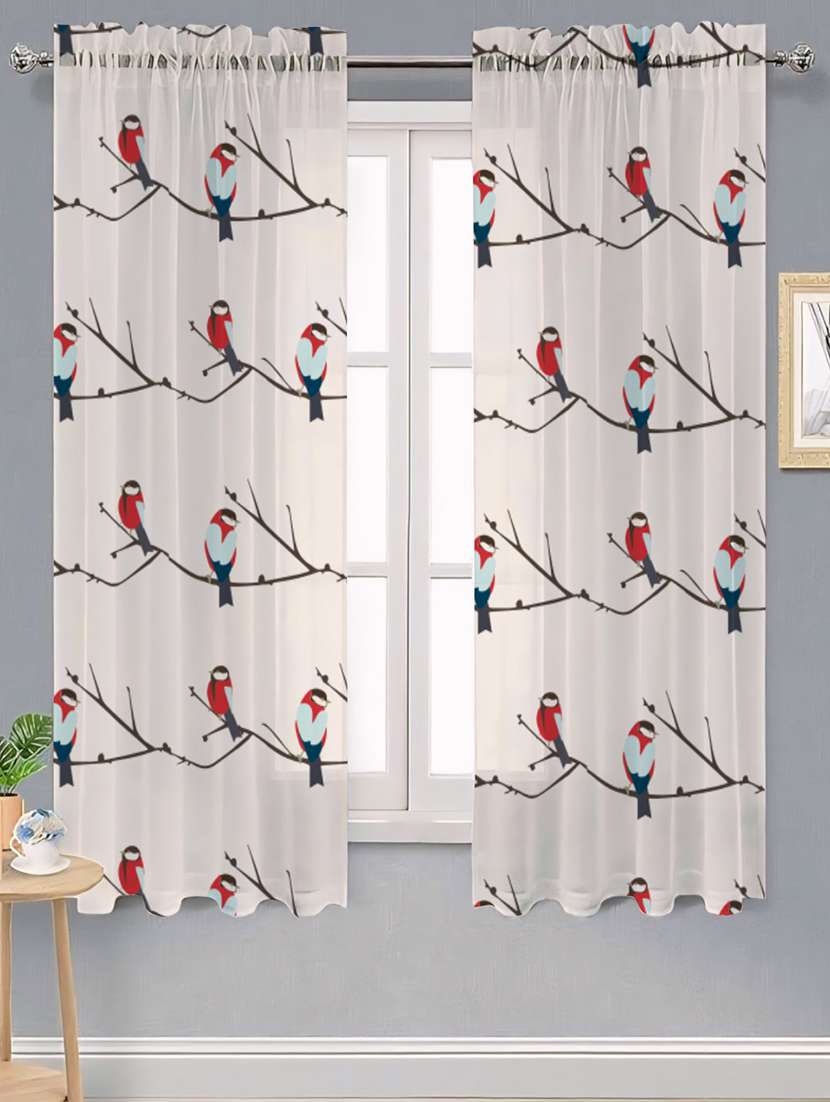 white printed curtains