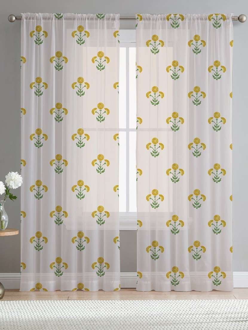 white printed curtains