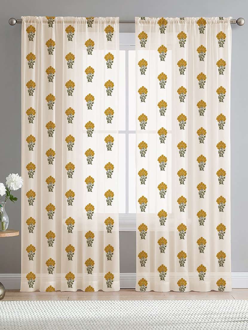 white printed curtains