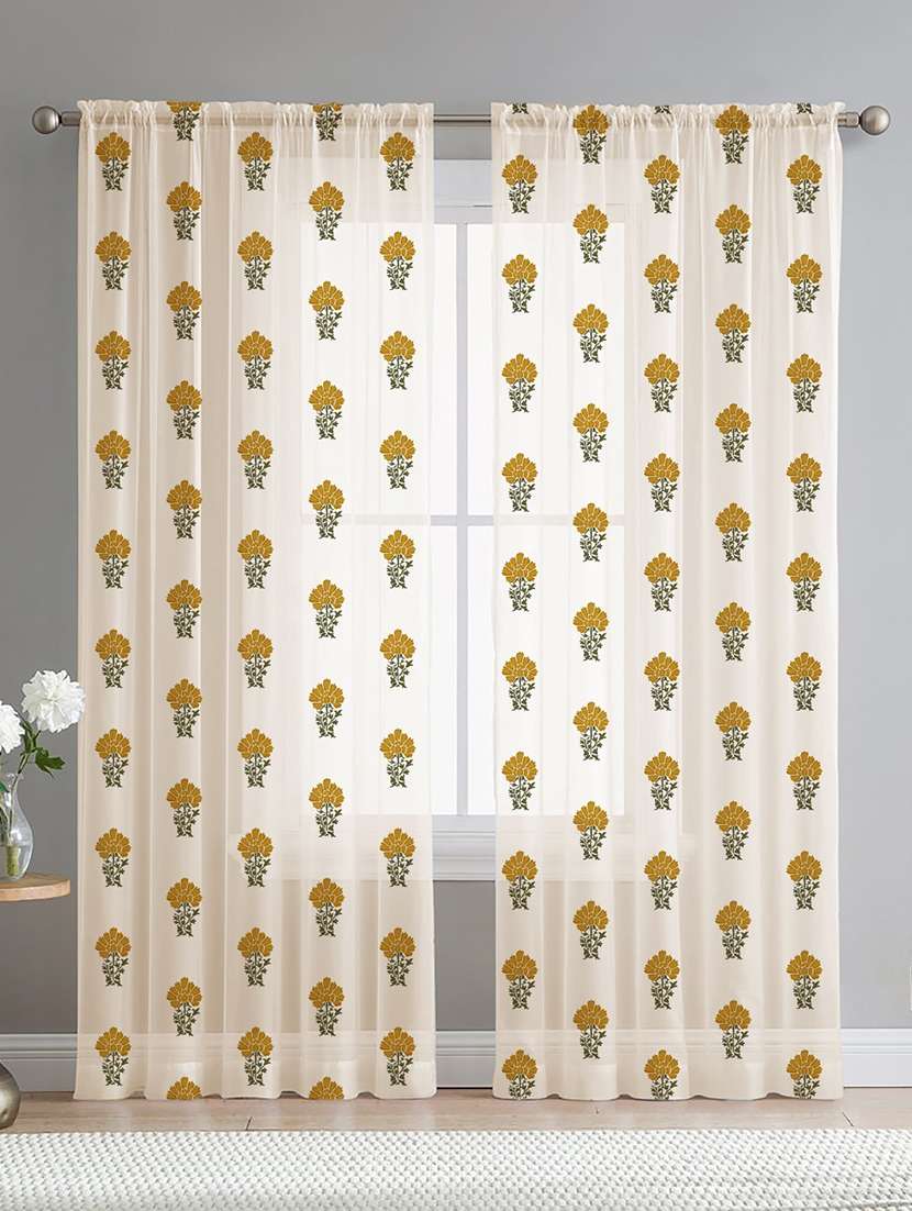 white printed curtains - 21506216 -  Zoom Image - 0