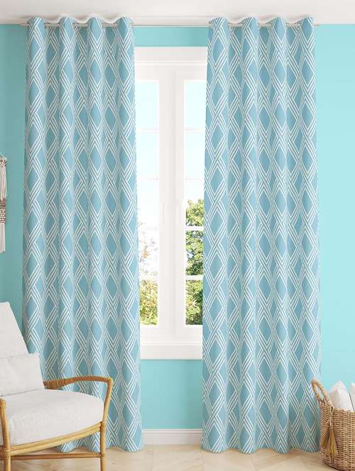 blue printed curtain - 21506231 -  Standard Image - 0