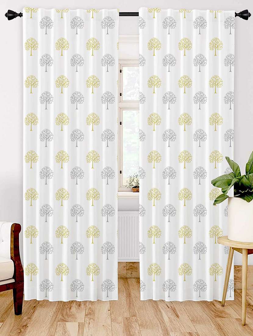 white printed curtains
