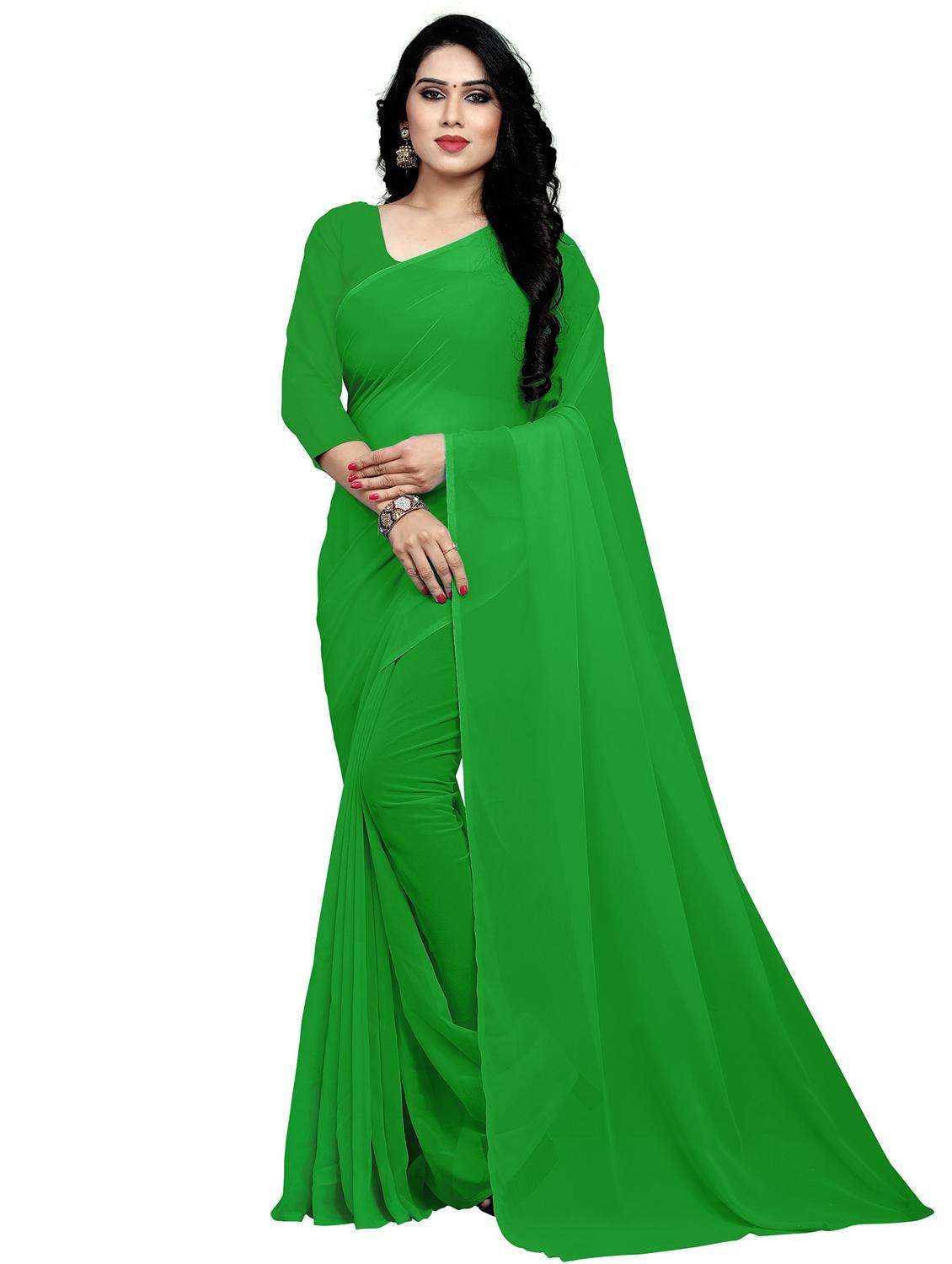 women green solid saree with blouse