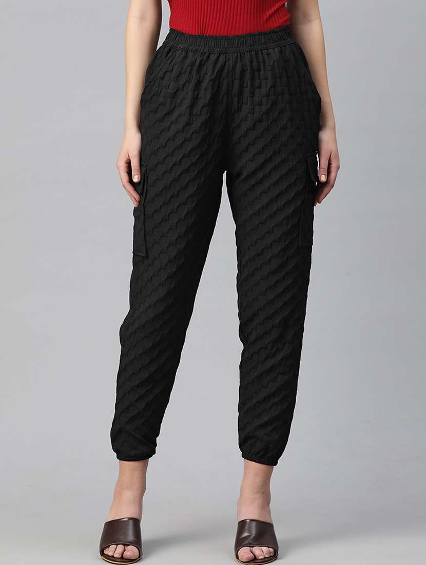 women black self design cargo pants