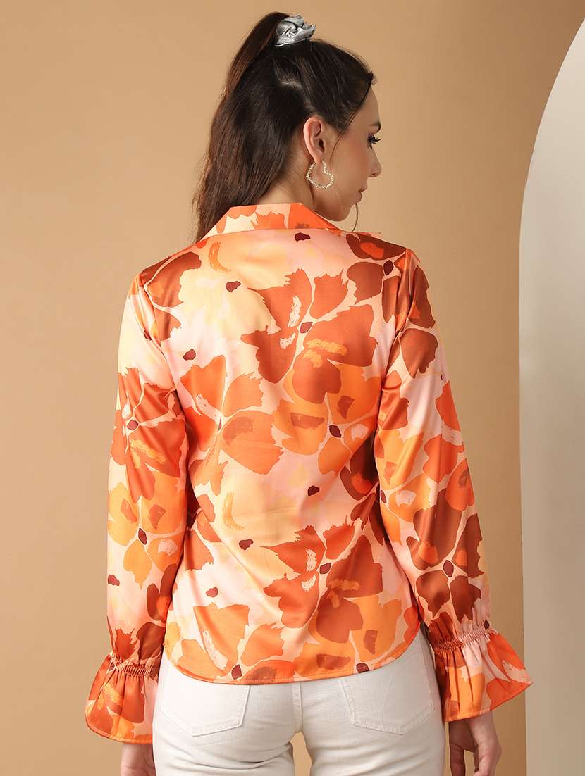 women orange printed satin regular top - 21506885 -  Standard Image - 3