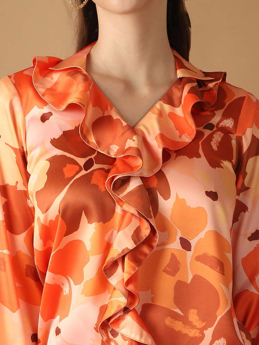 women orange printed satin regular top - 21506885 -  Standard Image - 5