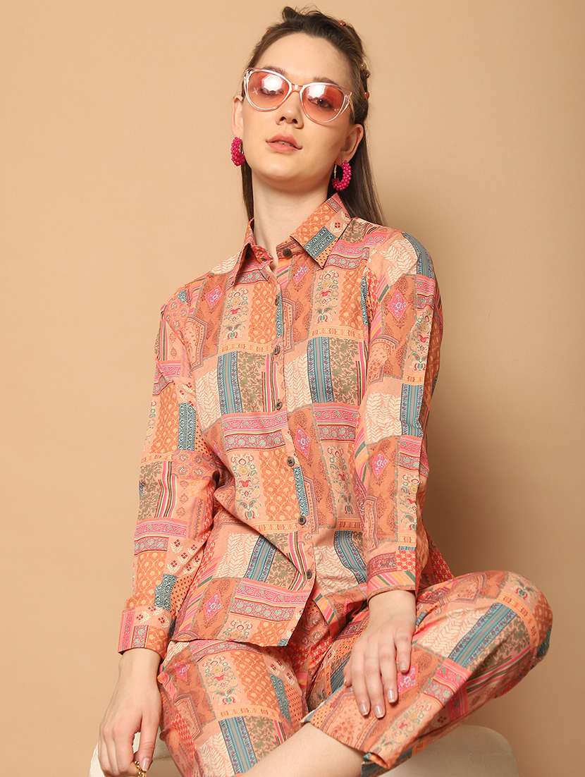 women orange printed shirt and trouser co-ord set - 21506930 -  Standard Image - 3