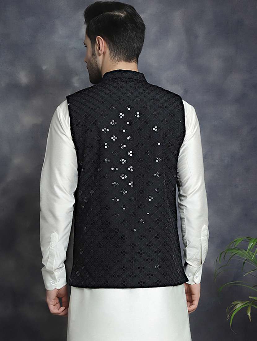 men mandarin neck sequined nehru jacket - 21506942 -  Standard Image - 3