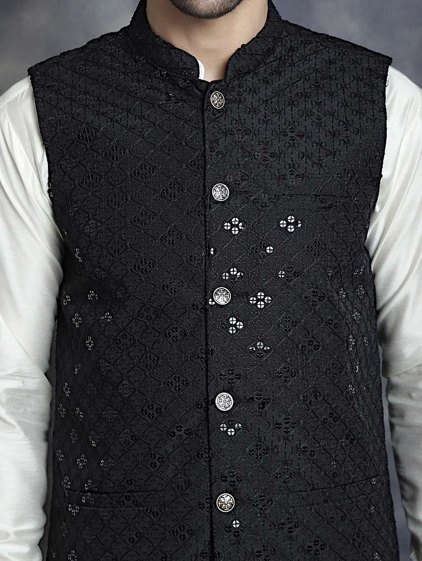 men mandarin neck sequined nehru jacket - 21506942 -  Standard Image - 5