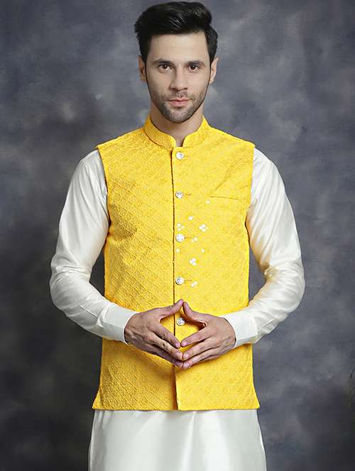 men mandarin neck sequined nehru jacket - 21506945 -  Standard Image - 0