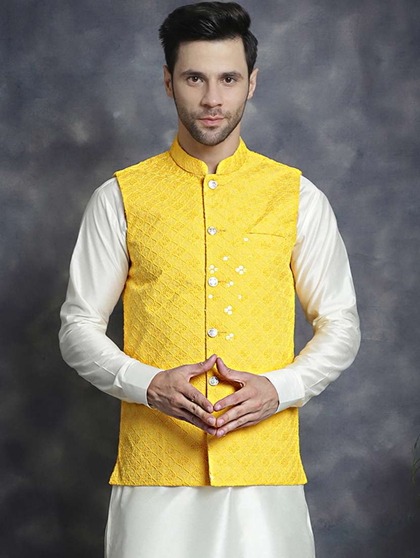 men mandarin neck sequined nehru jacket