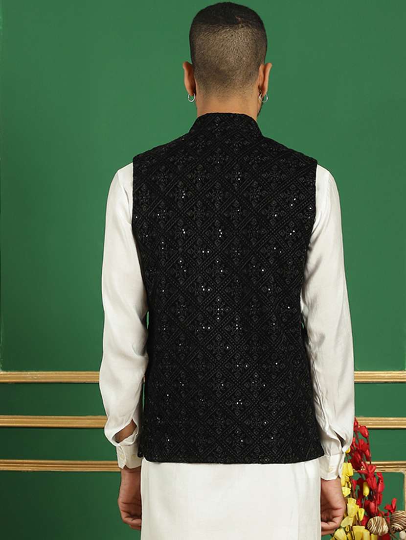 men mandarin neck embroidered nehru jacket - 21506958 -  Standard Image - 3