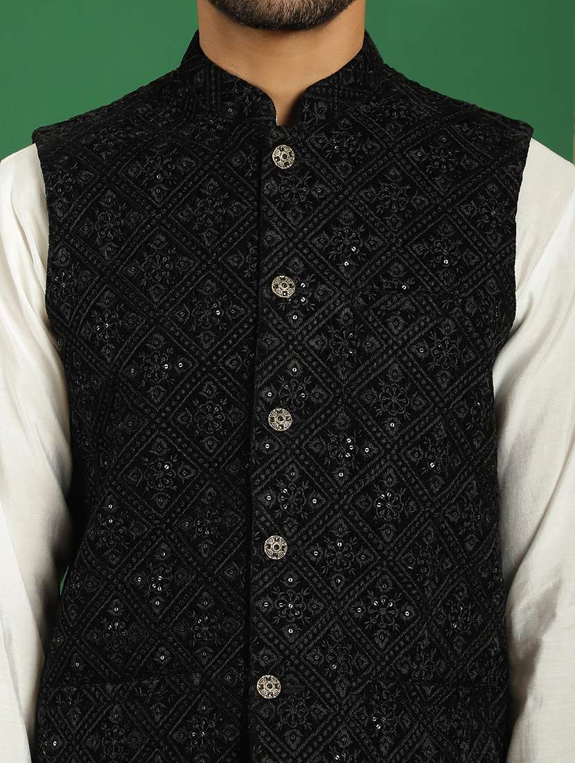 men mandarin neck embroidered nehru jacket - 21506958 -  Standard Image - 5
