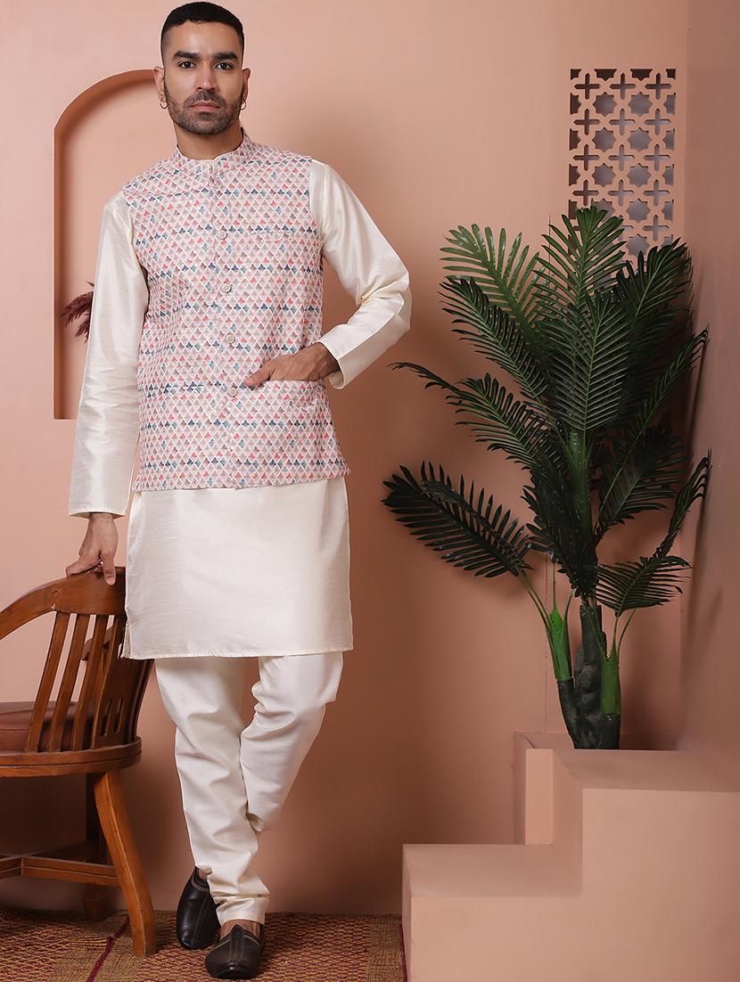 men mandarin neck printed nehru jacket - 21506960 - Standard Image - 3
